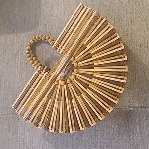 Bamboo Fan Ark Bag, with Clear Insert & Removable Long Strap